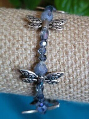 Silver and Blue Dragonfly and Angel Wrist Wrap